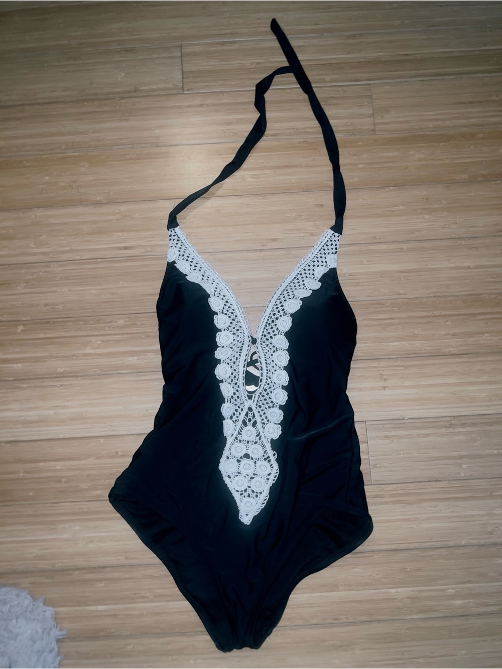 Mossimo from target size large one piece embroidered bathing suit black
